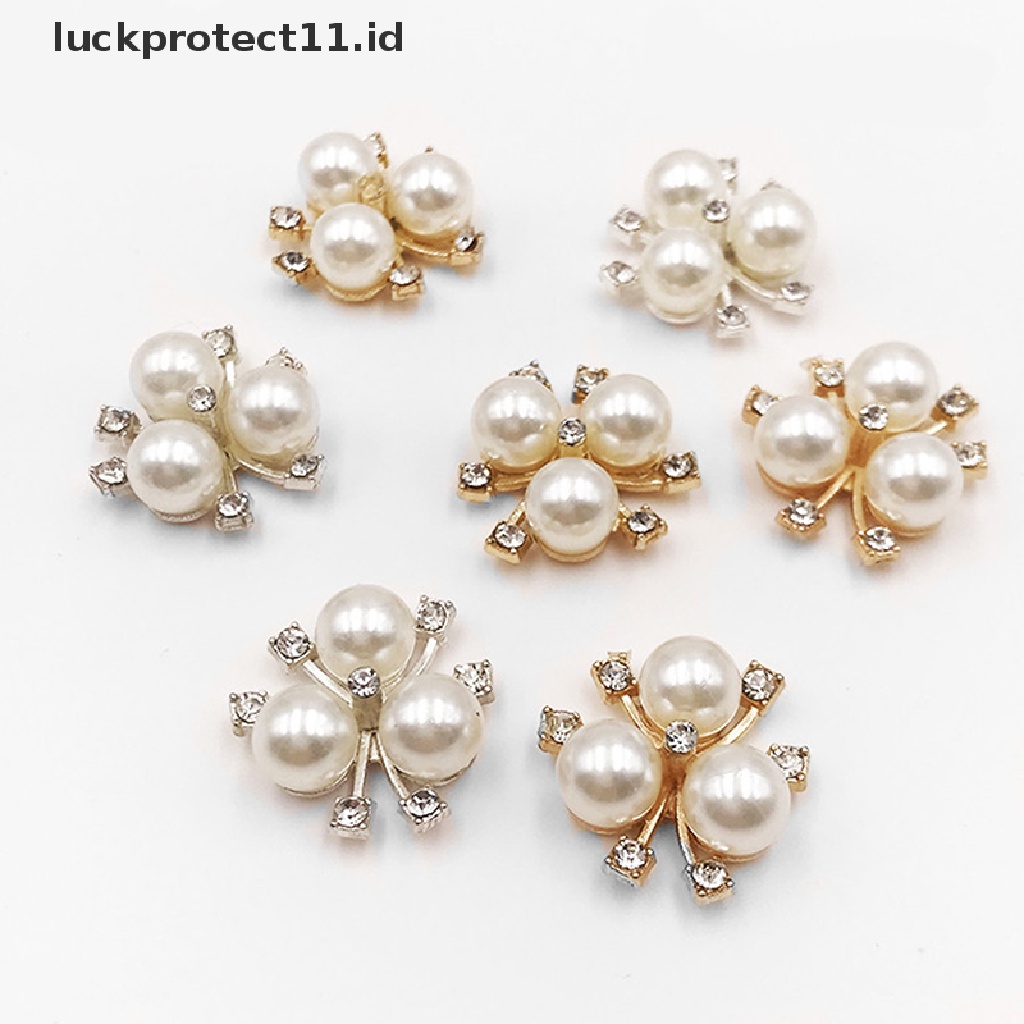 /Fashion Hot// Fashion// 10pcs DIY Bunga Rhinestones Mutiara Tombol Dekorasi Pernikahan Jahit Dekor Craft.
