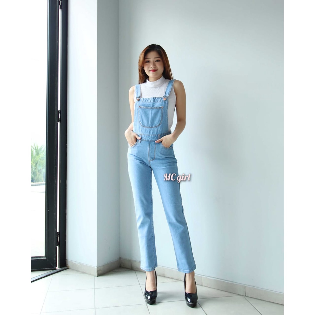 MC girl - Celana Jeans Overall Warna Biru Muda Wanita