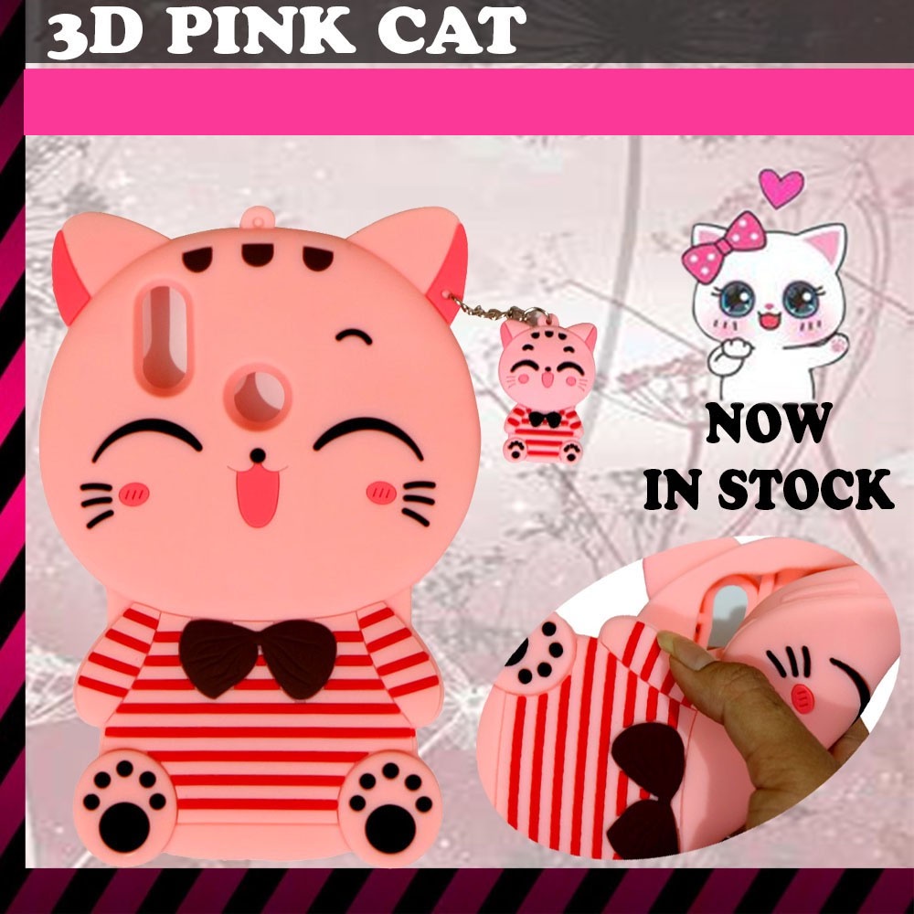 Case 3D Xiaomi Redmi Note 8 Pro Cat Pink Stripes Baju Garis Merah Cute Silicone Case Unik Casing Pink Cat Redmi Note 8 Pro