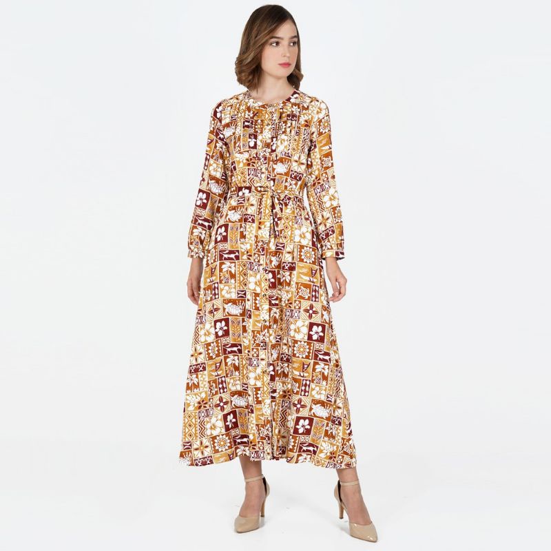 Novel mice - Gamis ethnic Tunik dress abstrak light yellow Rayon Twil LD 102cm