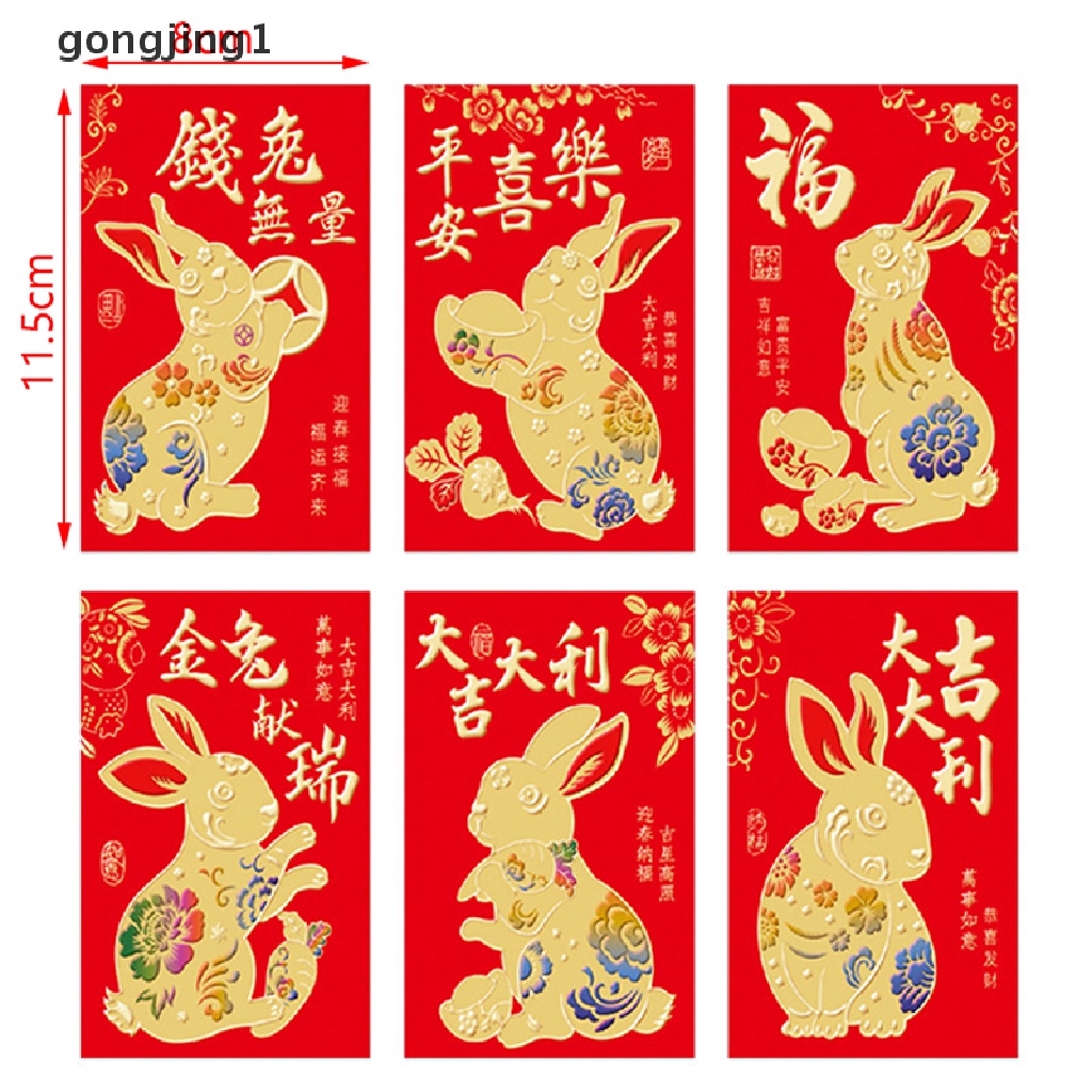 Ggg 6pcs Amplop Merah Imlek 2022tahun Amplop Merah Tahun Paket Merah New Year Festival Musim Semi Kelinci Kantong Uang Hongbao Merah Hadiah Amplop ID