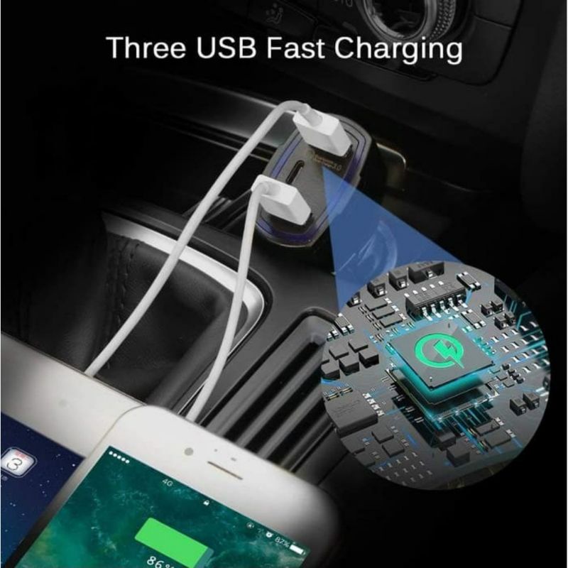 Cesan mobil fast charging 7A 3 port Qualcomm casan motor Nmax PCX Genio universal