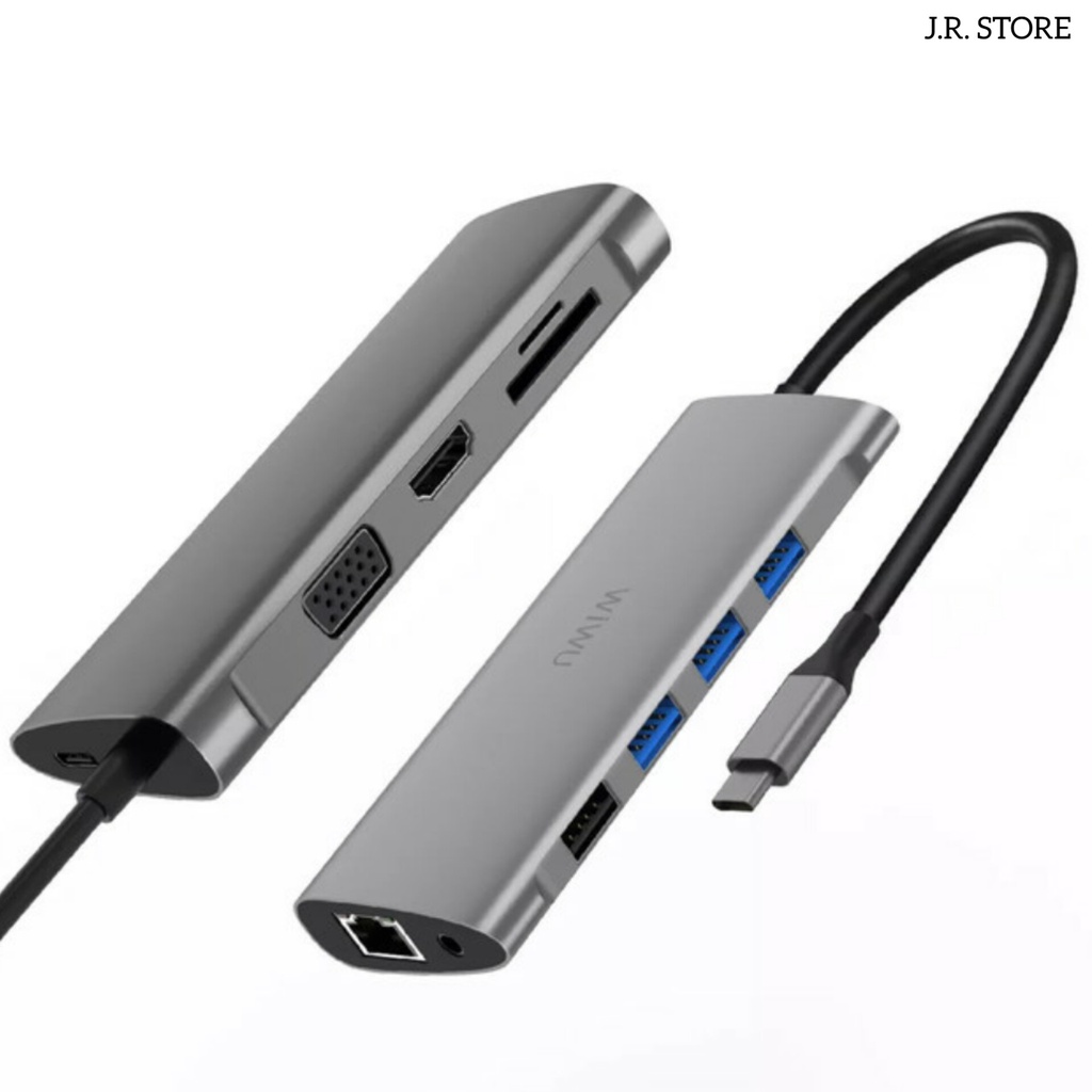 WIWU ALPHA 11 in 1 USB C to USB 3.0 HUB / HDMI / SD / TF / RJ45 / VGA / JACK / TYPE-C / MULTI PORTS