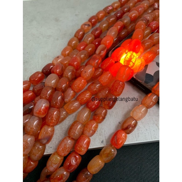 batu Penden tabung orange carnelian serat 10mm akik agate oren natural