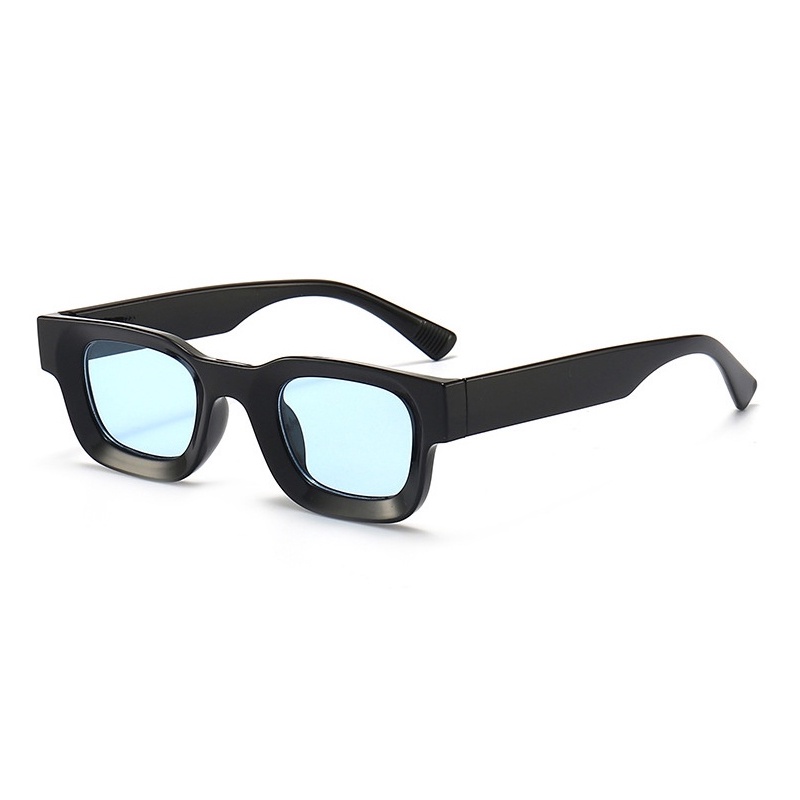 Kacamata Boldie Frame Tebal Skinny Hitam Persegi Panjang Uv400 Gaya Vintage Retro Untuk Wanita Dan Pria-Biru