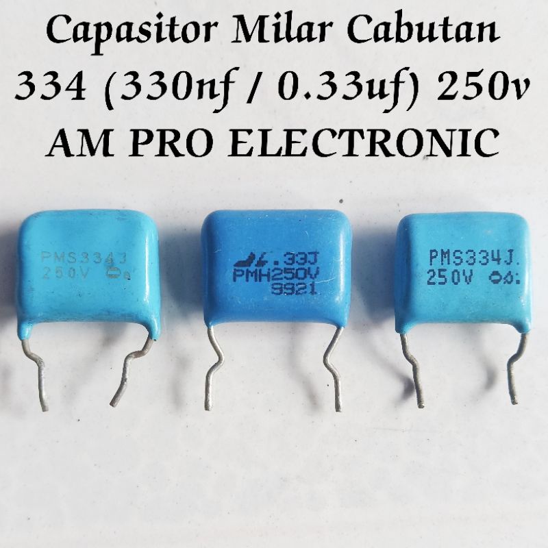 Capasitor Milar Damper 334 250V 330nf 0.33uf Cabutan.