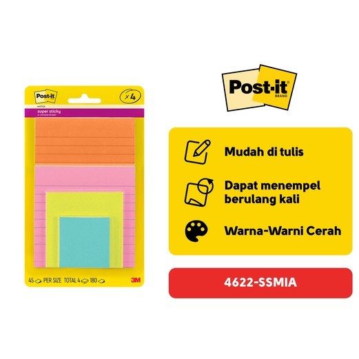 

Post-it 3M Sticky Notes Multipack 4622-SSMIA • 4 Pads/Pack, 45 Sheets/
