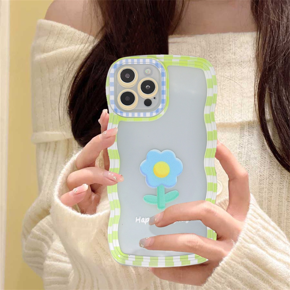 Case TPU Motif Bunga Kotak Kotak Redmi Note 11S 11 Pro Redmi 10C 10A 9C 9T 9A Note 10 5G Note 10S Note 9 Note8 Poco X3 Pro NFC Tepi Gelombang Casing Ponsel Cover