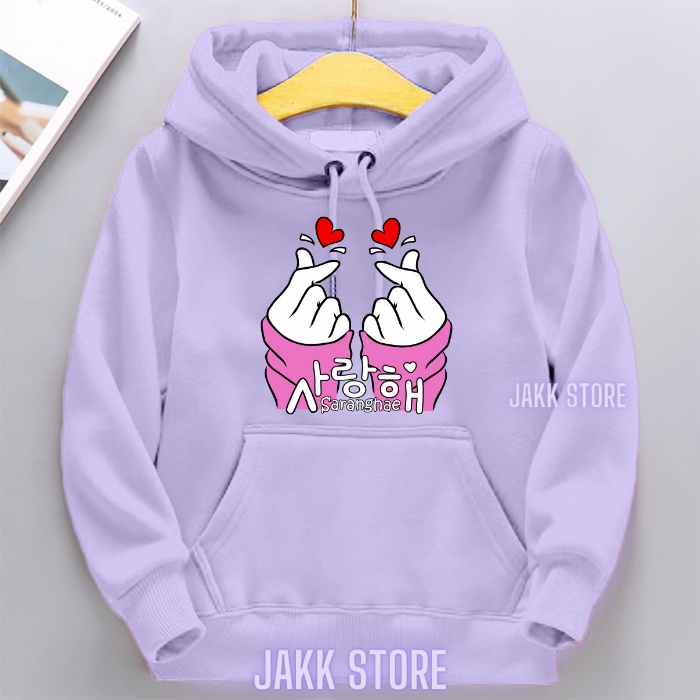 Sweater Hoodie Anak Perempuan Terbaru Saranghaeyo Usia 2 3 4 5 6 7 8 9 10 11 12 13 Tahun