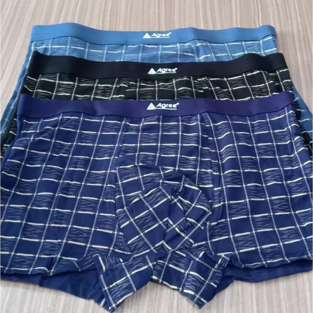 Celana dalam pria AGREE Art 1234 model boxer bahan katun premium 1 box isi 3 pcs