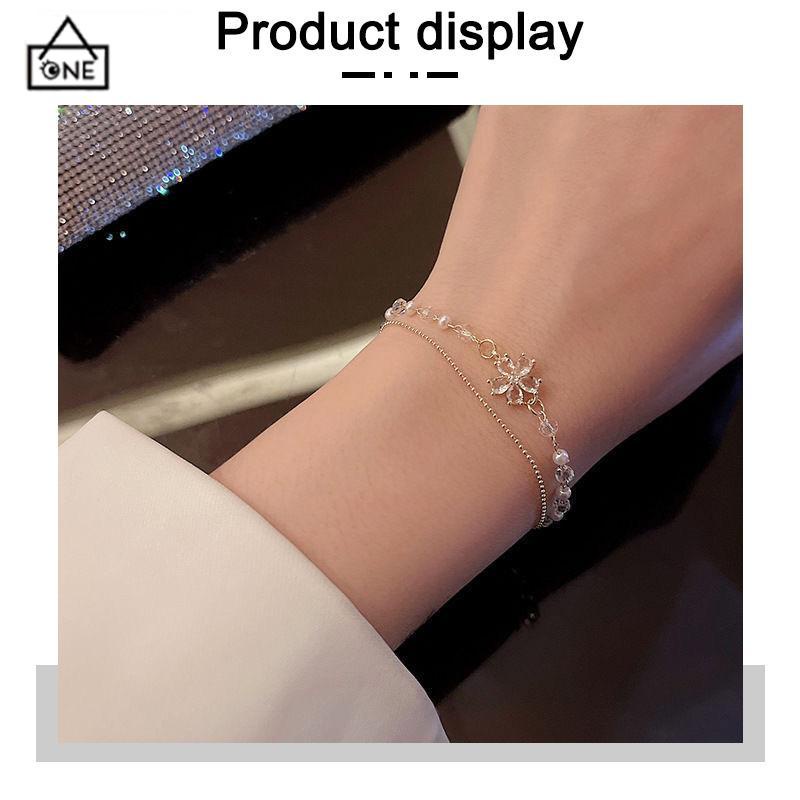 COD❤️Gelang Bunga Zirkon Mutiara Lapis Ganda Desain Niche Wanita Gelang Pacar Kelas Atas-A.one