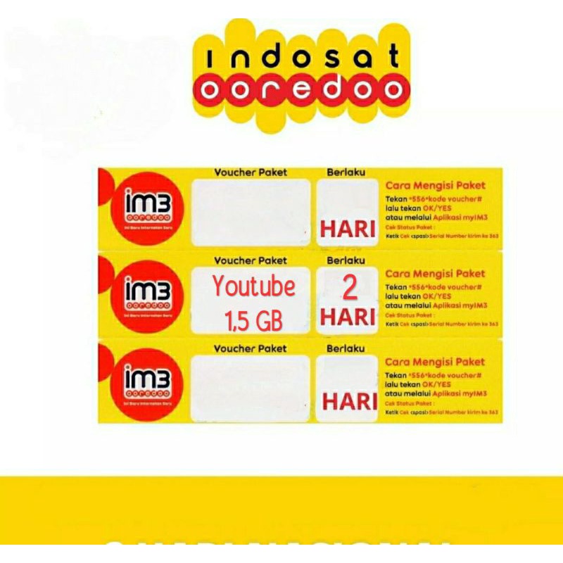 Voucher Data Indosat 1.5GB  UNLIMITED YTB 2Hari