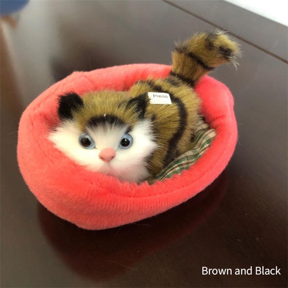 Timekey Simulasi Kucing Mini Lucu Mainan Mewah Dengan Suara Ulang Tahun Anak Kreatif Imitasi Kucing Ornamen Perlengkapan Dekorasi Rumah U9Y8