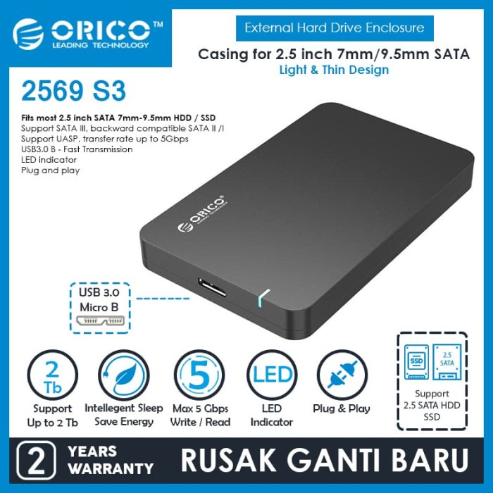 Orico 2569S3 Portable 2.5 Inch Sataiii To Usb3.0 Hdd Enclosure - Black