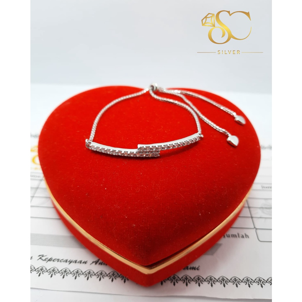 Gelang Tangan Wanita Serut 2 Baris Permata Asli Perak Silver 925 Lapis Emas Putih Model Gelang Tanga