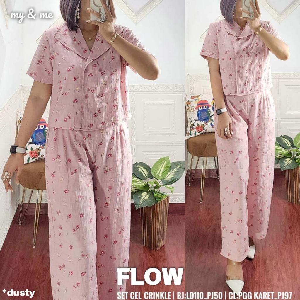 FLOW SET CEL CRINKLE AIRFLOW MOTIF BUNGA SETELAN BAJU WANITA BLOUSE DAN KULOT ONESET JUMBO ONE SET C