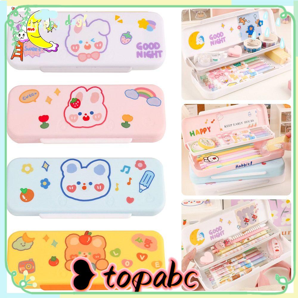 Top Cartoon Stationery Box Baru Kreatif Lapisan Ganda|Kotak Pen Cream