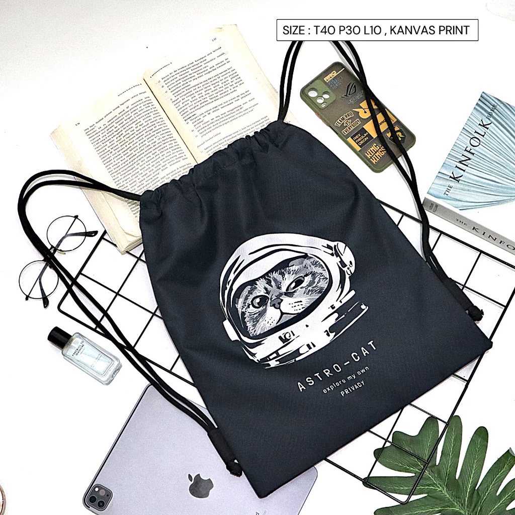 (BISA COD) TAS SERUT Tas Kanvas Print Karakter Wanita PRIA tas olahraga futsal bahan kanvas stringbag / gymsack