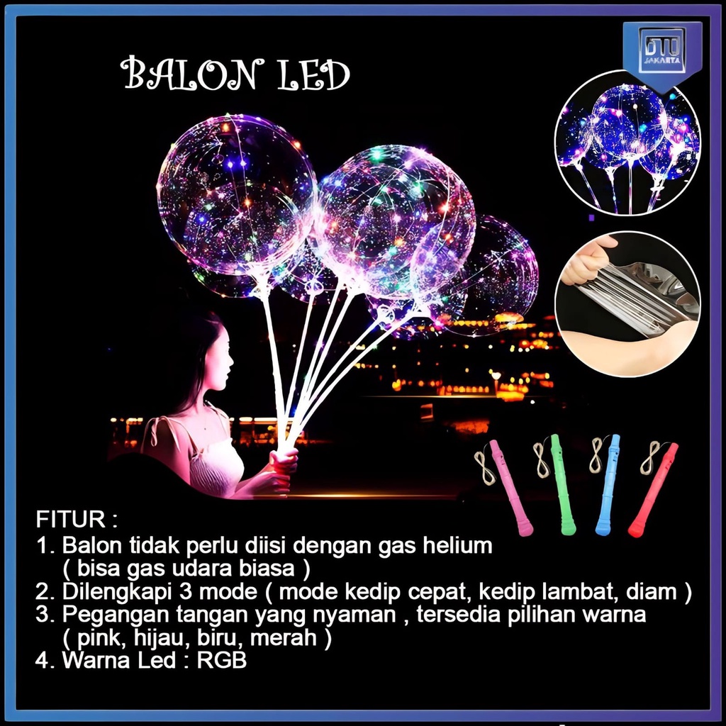 [DTU] Balon Lampu LED Kawat Rainbow / Balon Gagang Lampu Warna Warni