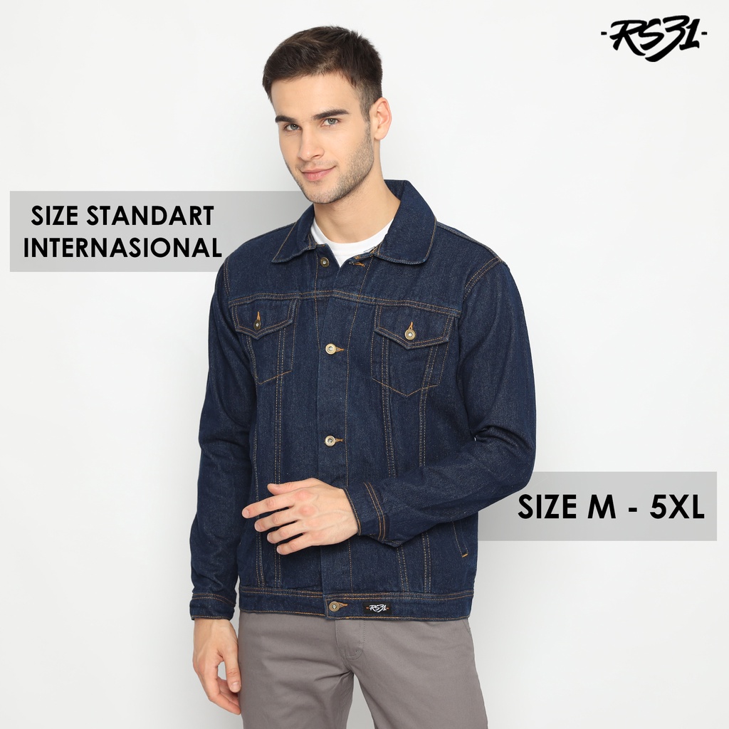 RS31 Jaket Jeans Pria Jumbo High Quality Sie M-5XL - Jacket Denim Cowok Warna Blue Indigo