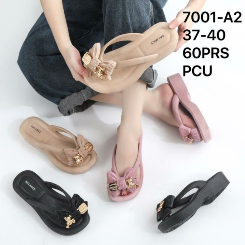 Original Balance 7001 Sandal Wedges 4 Cm Jepit Karet Jelly Wanita Import Anti Slip Korean Style Sendal Perempuan Japit Tebal PCU Rubber Ori Cewek Impor Model Pita Terkini GN-7001-1 GN-7001-A2 7001-A2 7001-A4 Viral Cantik Murah Lentur