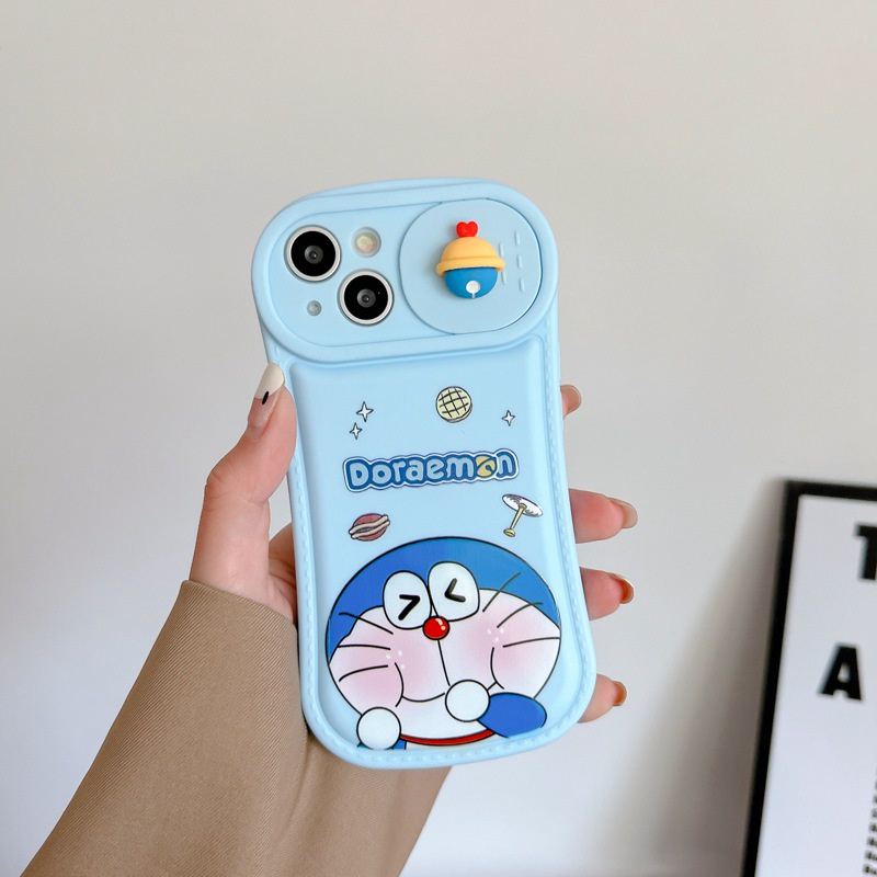 Lovely Doraemon Doll Push The Window Cover Soft Case iP iPhone 11 12 13 14 Pro Max Blue Casing Apple