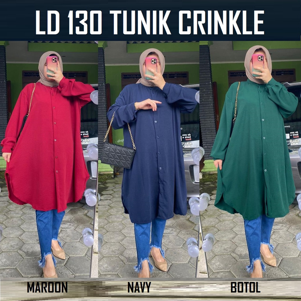 TUNIK CRINKLE LD 130 / LOVA LONG TUNIK JUMBO/ LONG TUNIK WANITA XXXL / BAJU TUNIK KOREA