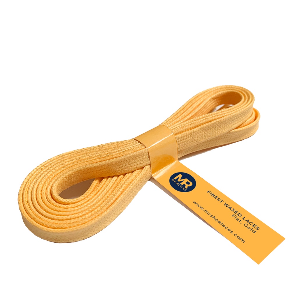 MR Shoelaces FE14 Gold (Emas) - Tali Sepatu Lilin 8mm Gepeng Flat Pipih (Waxed Laces) 90cm 100cm 120cm 150cm 200cm - untuk Sneakers - Premium Shoelace