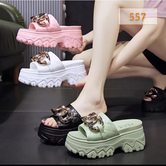 Sandal Wanita Selop Kokop Rantai Love Hitam Hijau Pink Putih (557)