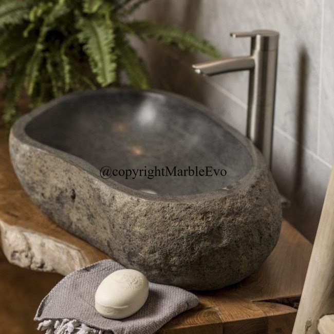 Wastafel Natural River Stone / wastafel cuci tangan batu alam natural