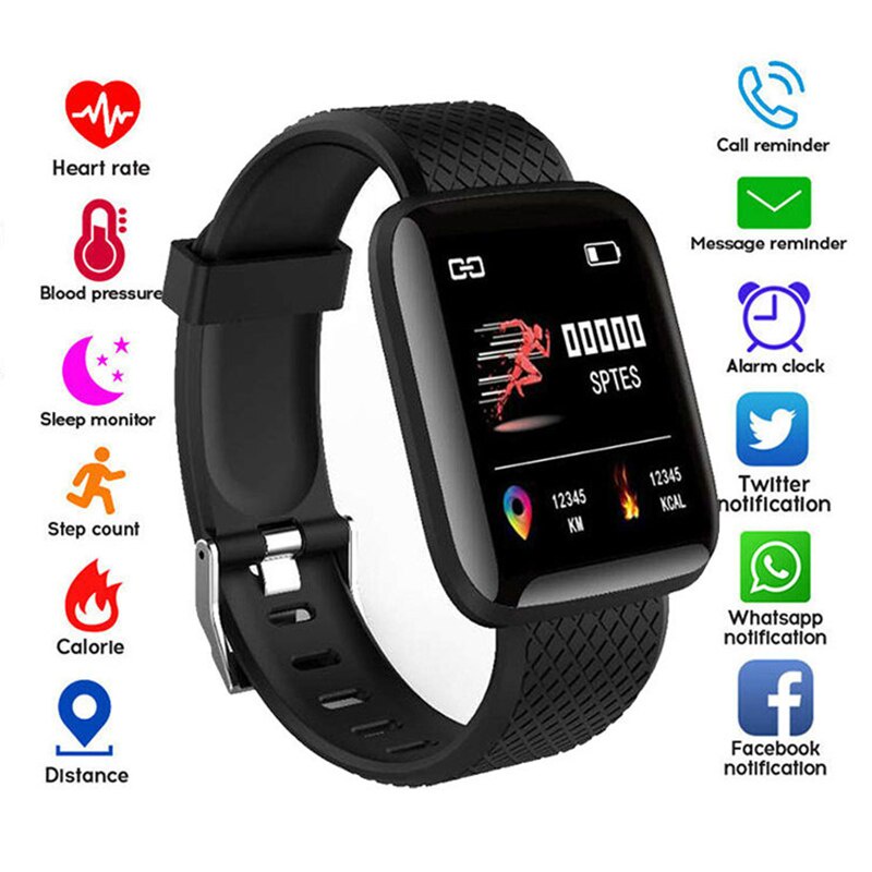 Smartwatch Jam Tangan Pinter Pria Wanita Waterproof Smartwatch Sport Tracker Bluetooth Heart Rate 116 PLUS