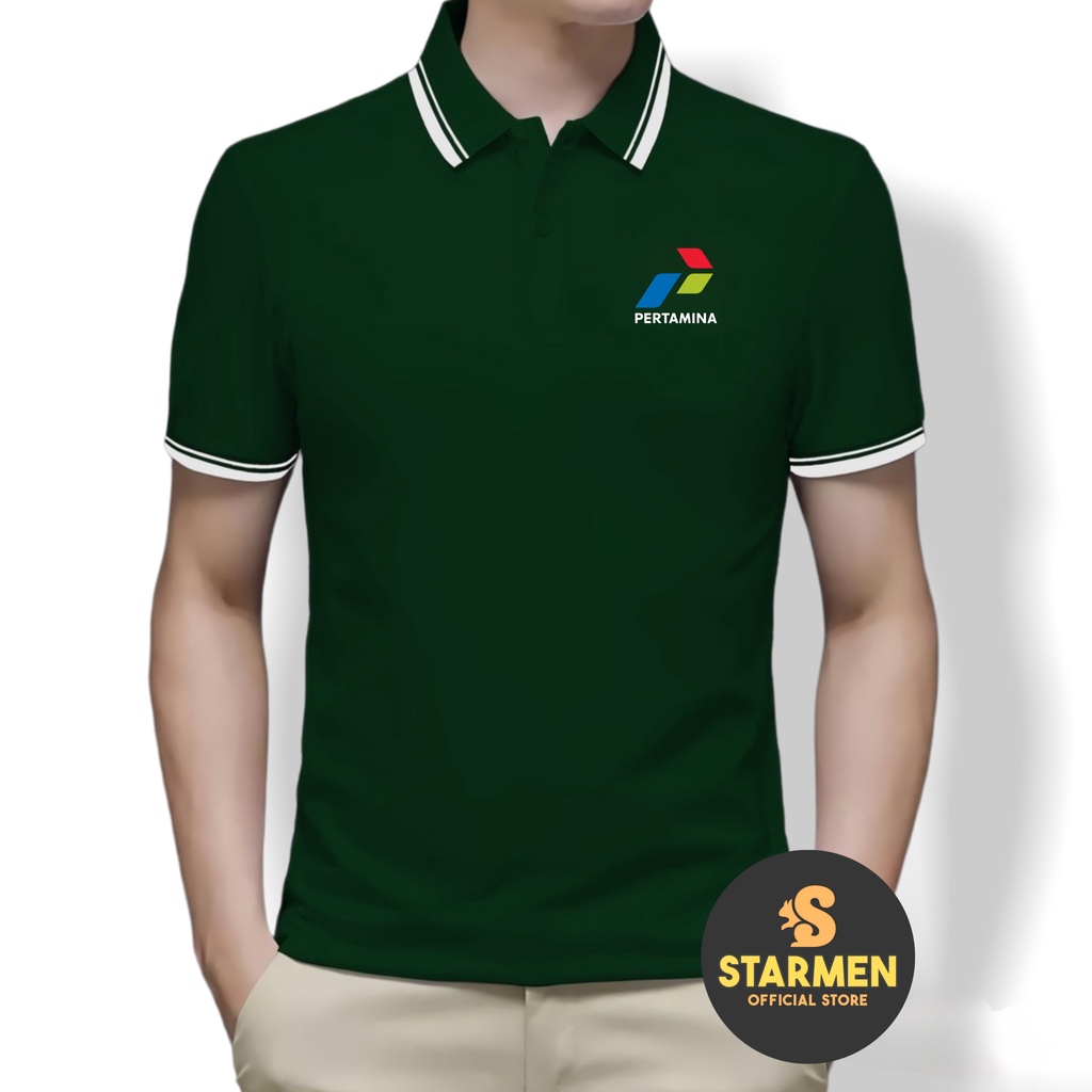 Kaos Polo Shirt Pria Kerah List Putih logo PERTAMlNA