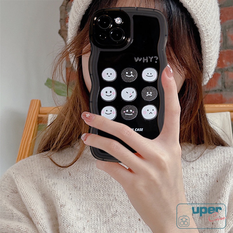 Untuk Oppo A17 A57 A17K A16 A15 A54 A95 A16s A12 A3s A5 A9 A55 A74 A78 A76 A96 A77 A5s A7 A16K A1k A77s A53 A52 Reno 8T 7 7Z 8Z 6ekspresi Lucu Bergelombang Pinggir Pasangan Sarung Soft Case