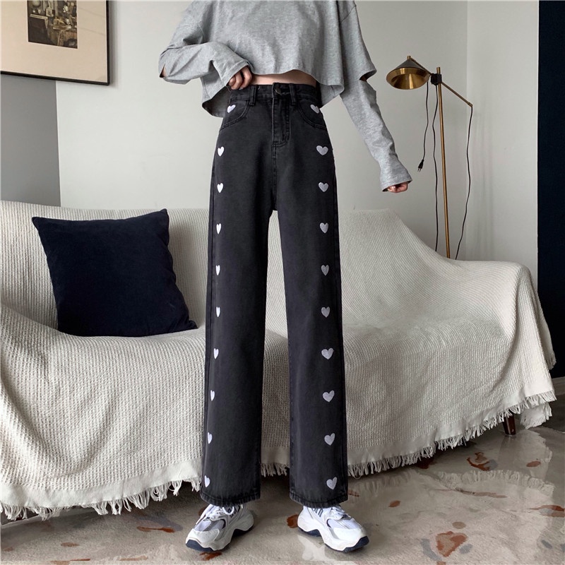 Celana Sulaman Jeans Highwaist Loose Jeans Wanita