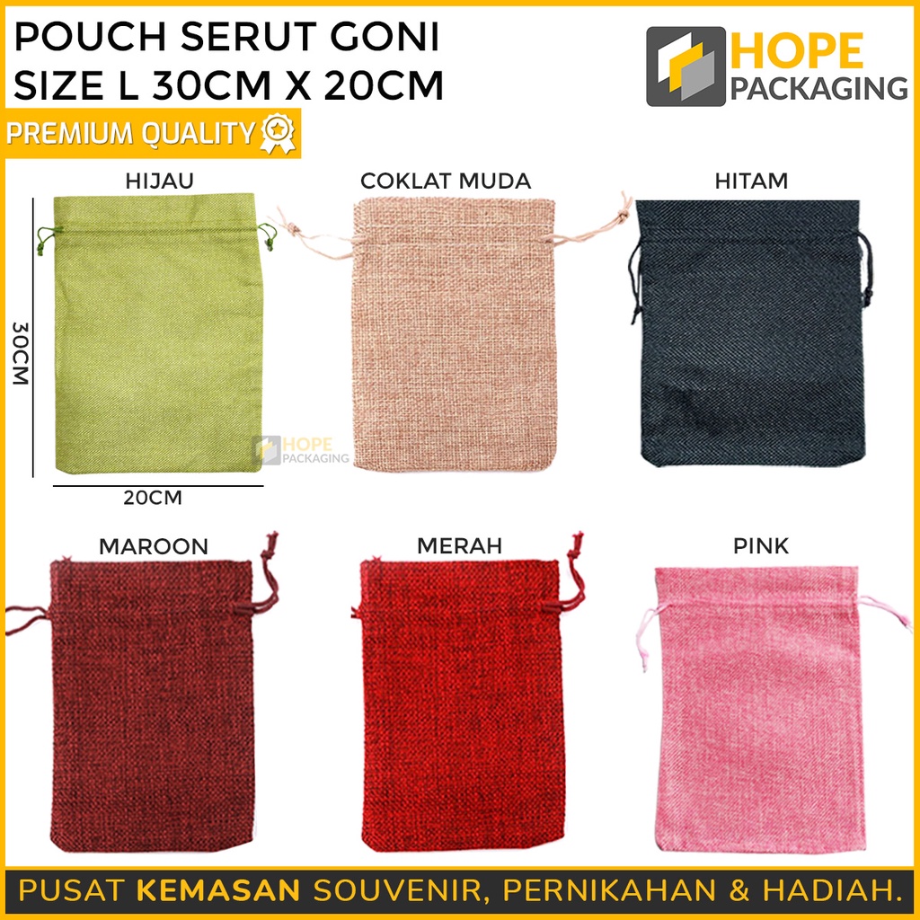 [3 Pcs] Tas Pouch Serut Katun Polos 4 Ukuran XS / S / M / L  Bahan Kain Goni untuk Permen / Hadiah / Gift