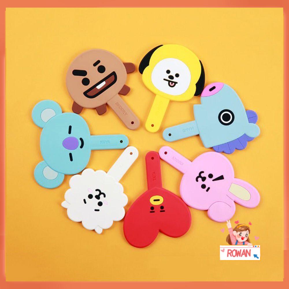 R-flower BT21 Hand Mirror Silica Gel Handle Untuk Anak Perempuan Desain Portable Aksesoris Kosmetik