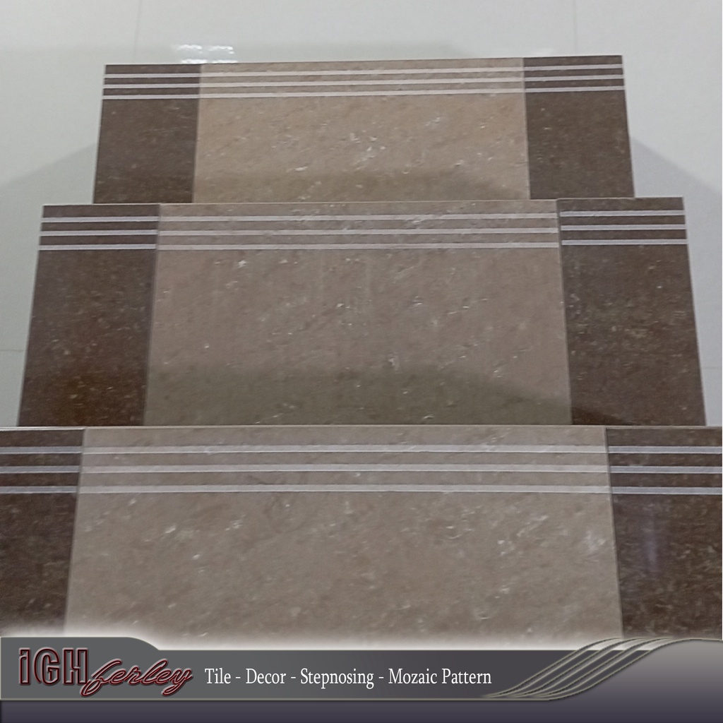 Stepnosing Granit 30x80 Kombinasi Coklat Kopi Susu Glossy Lantai Tangga Granite Anti Selip Pingul