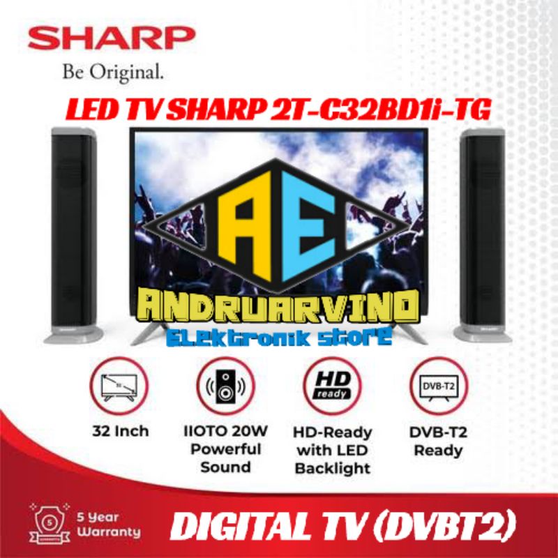 SHARP LED TV 32 INCH 2T-C32BD1i DIGITAL TV USB MOVIE HDMI FREE TOWER SPEAKER