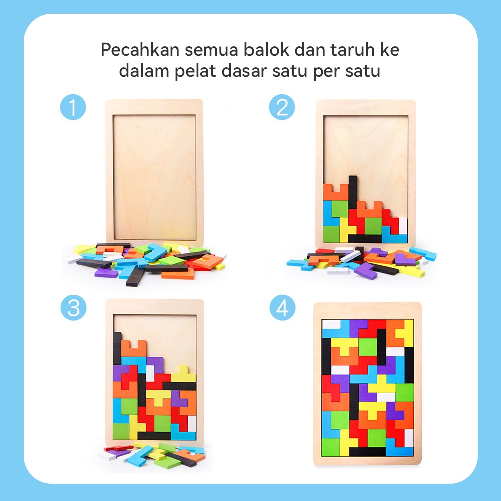 BEVAVAR Mainan Edukasi Anak Puzzle Tetris/ Russian Block Toy/Puzzle Kayu