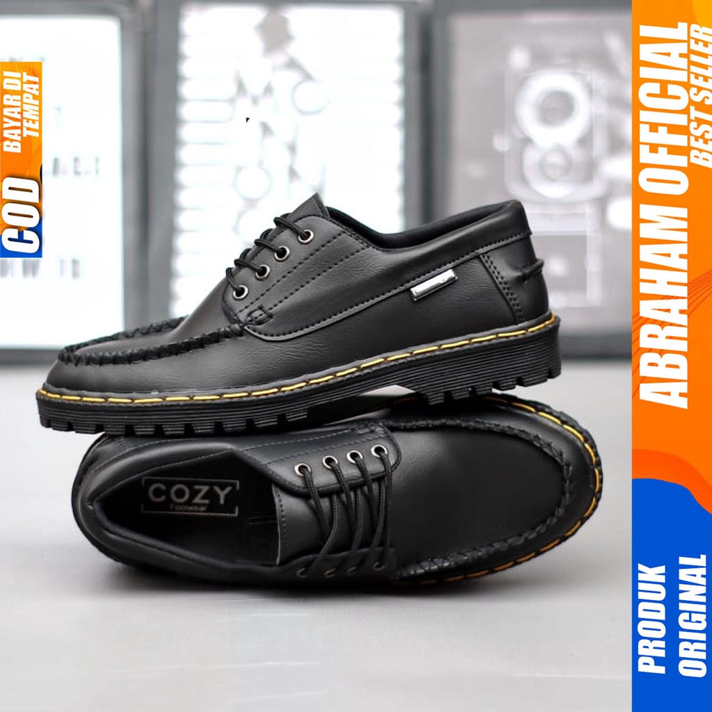 ABRAHAM Sepatu Formal Pantofel Docmart Boots Kerja Pria Hitam