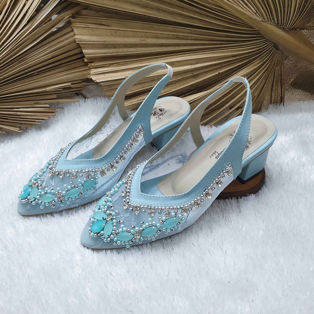 sepatu wedding pesta cantik Gita babyblue hak 5cm tahu