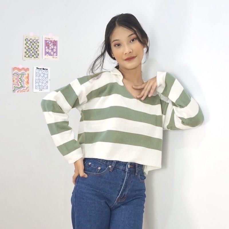 Crop top rajut salur dan polos