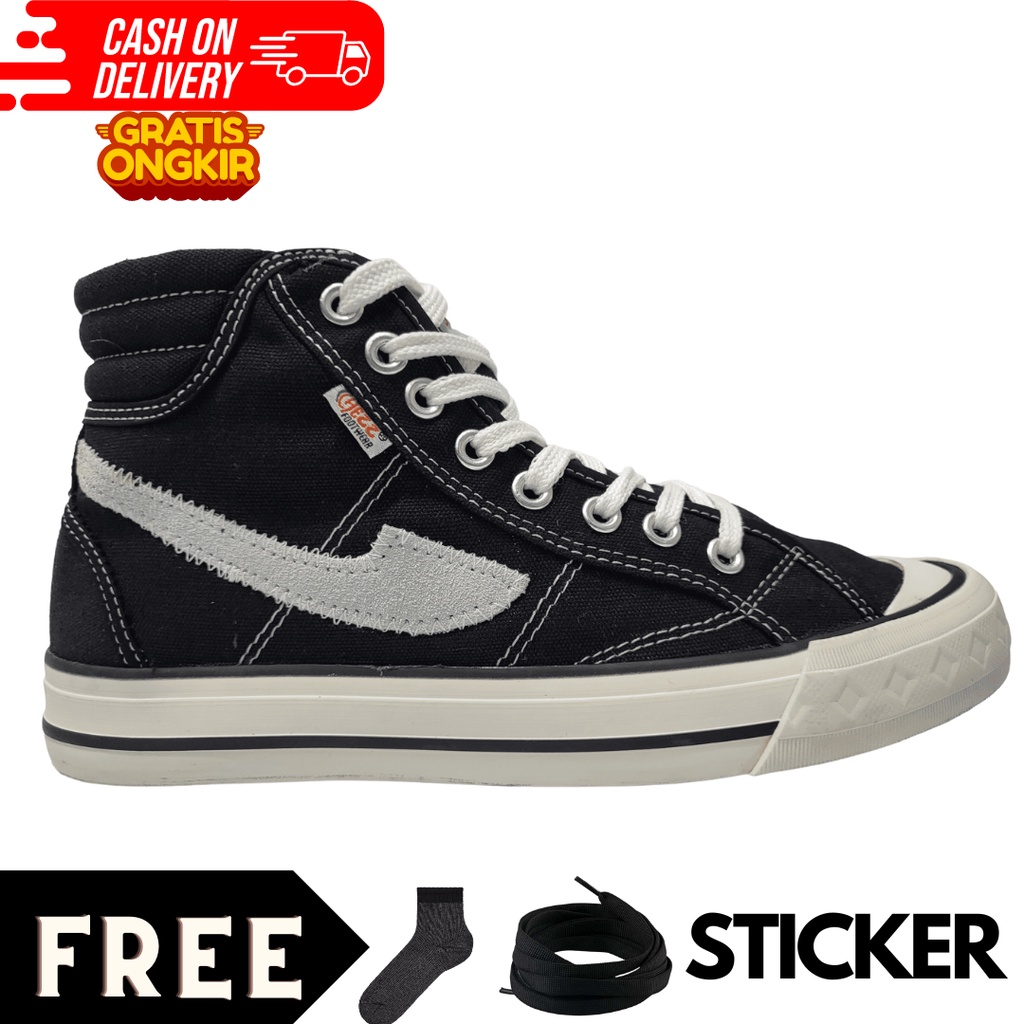 ORIGINAL BRAND SEPATU CHEZZ ZELOS  HIGH BLACK WHITE PRIA/WANITA