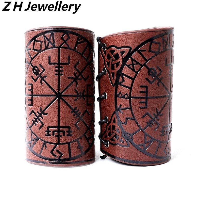 [Z H Jewelry] Hip Hop Rock Viking Vintage Fashion Pria Kulit Rune Gelang Perhiasan Aksesoris