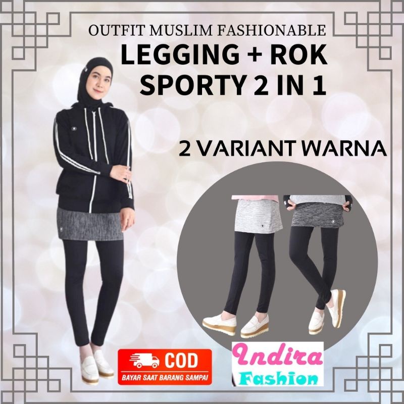 Legging Rok Sporty 2in1 Untuk Senam Gym Running Bersepeda