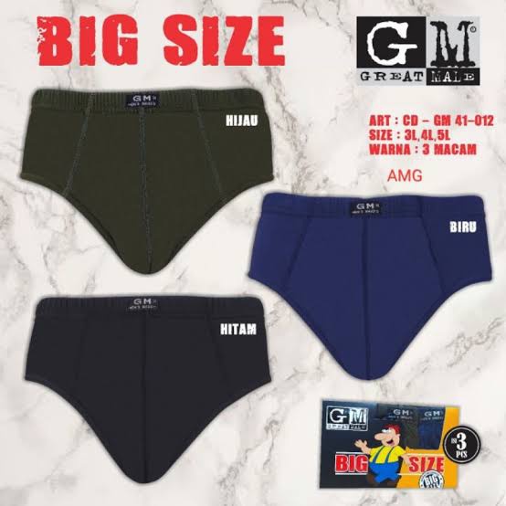 1 Box isi 3 Pcs Celana Dalam Great Male Big Size - CD Pria - Size Besar / Jumbo