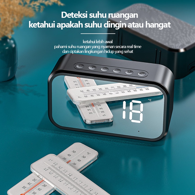 Mini Desktop Wireless Bluetooth Speaker Cermin Smart Touch Jam Alarm Subwoofer Kolom Panggilan Handsfree/Kartu TF/FM