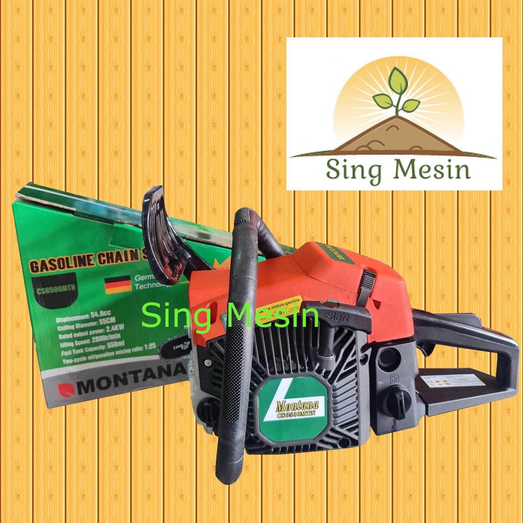 Mesin Potong Kayu Chainsaw MONTANA tipe CS 6500 MTN complete Bar Baja 22 Inchi