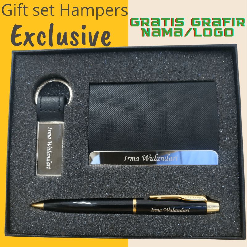

Giftset 3pcs pack pulpen card holder dan gantungan kunci