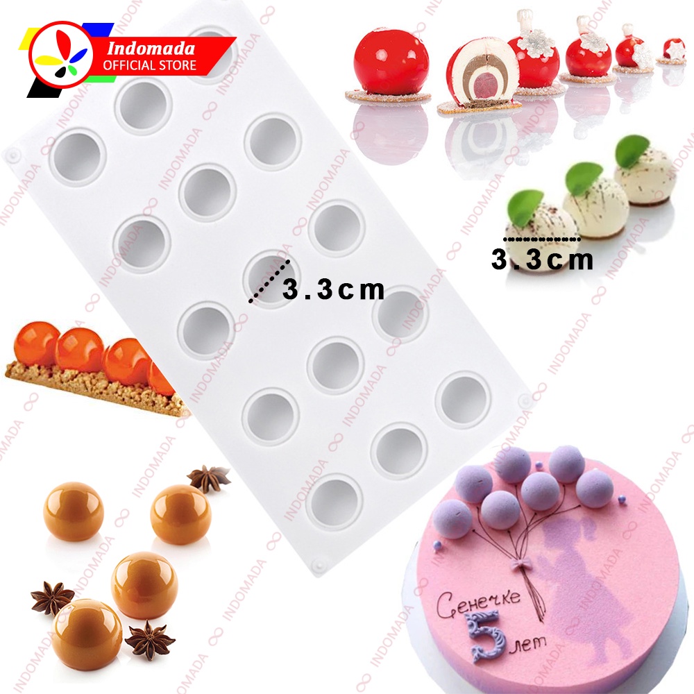 Indomada Cetakan Silikon 15 Bola Sphere Truffle 3D Kecil 3.3 x 2.5 cm Puding Bulat Bundar Coklat Kue